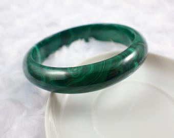 59.5mm Beautiful Green Natural Malachite Crystal Bangle Bracelet - Smooth Finish Heavy Flat Inside - Malachite Bangle Bracelet #JEWEL#1474