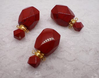 1 Piece Natural Red Jasper Perfume Bottle - Essential Oil Perfume - Faceted Red Jasper Crystal Bottle - Spinning Red Gold Bottle #ACSRY#1032