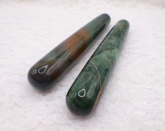Pretty Natural Ocean Jasper Crystal Wand - Shiny Green Smooth Polished - 4.25 Inch Rounded Ends - Green Crystal Massage Wand #WANDS#1077