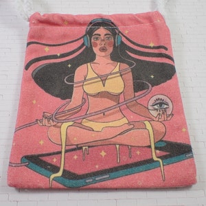 1 pièce pochette en cristal pour fille en tissu pour casque - fille en bikini rose jaune - tissu en lin blanc - sac de carte de tarot de méditation pour femme #POUCH#1032