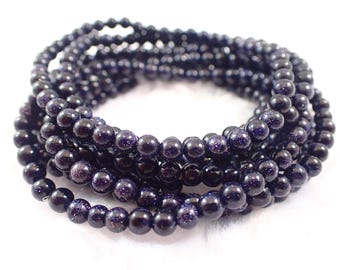 Sparkly Blue Sandstone Crystal Bracelet - 4mm Smooth Round Beads - Blue Sparkly Crystal Beads - Dark Blue Sandstone Bracelet #BRCLT#1161