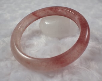 58.4mm Natural Strawberry Quartz Bangle Bracelet - Sparkly Pink Natural Strawberry Quartz Crystal - Silver Sparkle Crystal Bangle JEWEL#1209