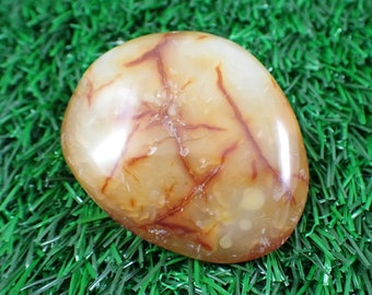 1 Piece Natural Carnelian Crystal Palm Stone - Textured Gallet Stone - White Orange Carnelian Crystal - Textured Flat Egg Palm #PALMS#1122