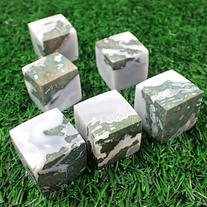 1 pezzo cubo di cristallo di agata muschiata naturale - cubo pesante spesso 1 pollice - cubo di cristallo intagliato - cubi di agata muschiata naturale grigio verde #CUBES#1010