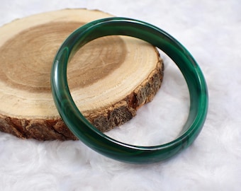 61.4mm Beautiful Dark Green Natural Malachite Crystal Bangle Bracelet - Smooth Finish Flat Inside - Malachite Bangle Bracelet #JEWEL#1419