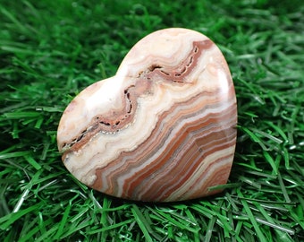 Crazy Lace Agate Heart Cabochon - Smooth Finish Flat Back - 1.5 Inches Pink Brown Tan - Crazy Lace Agate Crystal Heart Cabochon #CBCHN#1051