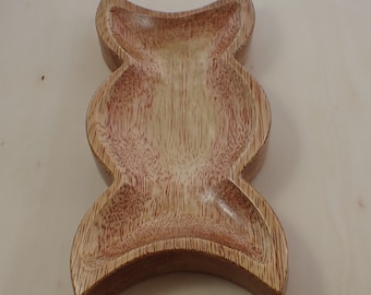 1 Piece Large Triple Moon Shaped Wood Bowl - Smooth Polished Handmade - 225x106x23mm Tray for Crystals - Thick Handmade Wood Bowl BOWLS#1063