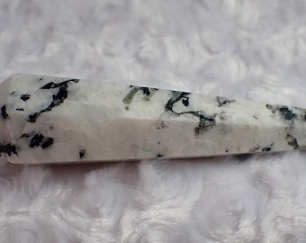 Moonstone Faceted Crystal Wand - Smooth Sharp Point - 5x1.25 Inch Crystal Wand - Faceted White Black Moonstone Wand #WANDS#1070