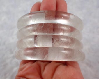59.4mm Natural Clear Quartz Crystal Bangle Bracelet - Rainbow Flash Smooth Clear - Polished Pretty Clear Quartz Bangle Crystal #JEWEL#1310