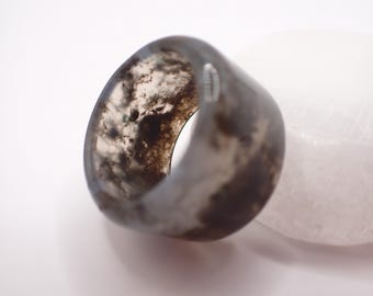 US Size 9.5 Beautiful Green Moss Agate Bangle Crystal Ring - Green Clear Smooth Rounded - Bangle Ring Green Moss Agate Crystal #RINGS#1134