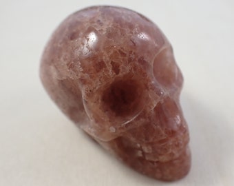 1 Piece Natural Strawberry Quartz Crystal Skull Carving - Dark Pink Small Human Skull - Natural Strawberry Quartz Crystal Skull #SKULL#1021