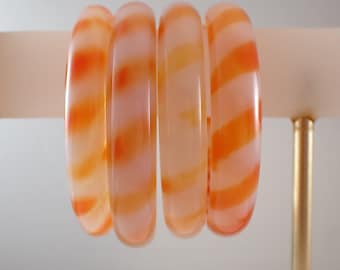 58.5mm Bright Orange White Agate Crystal Bangle Bracelet - Orange Banded Crystal Bracelet - Flat Inside Smooth Agate Bangle #JEWEL#1332