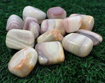 1 Piece Natural Pink Banded Onyx Crystal Tumbles - Rounded Smooth Tumbled Stones - Pink Green Purple Banded Crystal Tumbles #TUMBL#1041