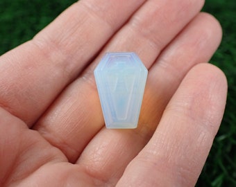 Small Opalite Crystal Coffin Carving - Tiny Mini Coffin Shaped Crystal - .75 Inch Polished Carving Cross Cover - White Opalite #MINIS#1088
