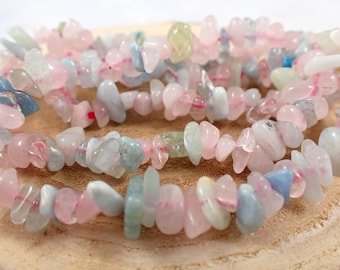 One Morganite Crystal Chip Beaded Bracelet - 6-8mm Smooth Chip Beads - Natural Pink Blue Green Morganite Crystal Chip Bracelet #BRCLT#1177