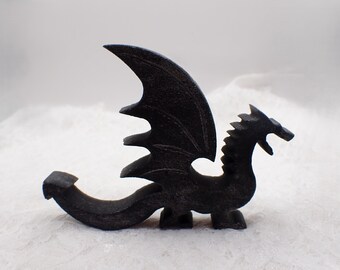 Matte Black Obsidian Crystal Flying Dragon - Standing Black Sparkle Dragon - 4 Inches Black Obsidian Flying Dragon - Matte Black #ANMLS#1263