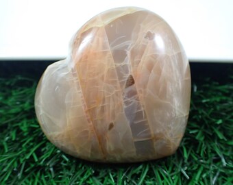 Super Flashy Large Natural Peach Moonstone Heart - Heavy Smooth Polished Crystal - 2.5 Inch Natural Peach Moonstone Crystal #HEART#1003