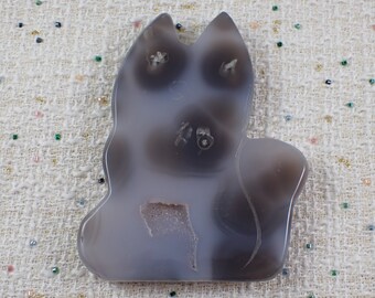 Druzy Agate Large Crystal Cat Carving - Gray Agate Sugar Texture Crystal Kitten - 4.5 Inch Large Cat Crystal - Natural Druzy #ANMLS#1142