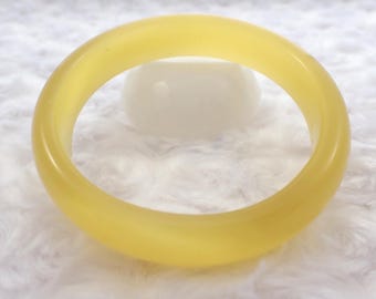 60.7mm Shiny Yellow Cats Eye Crystal Bangle Bracelet - Smooth Polish Finish Flat Inside - Bangle Bracelet Yellow Cat Eye Crystal #JEWEL#1160