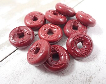 Small Cinnabar Crystal Donut Pendant Square Hole - Mini Donut Carving - Dark Red Cinnabar Donut - Mini Maroon Red Donut Carving #MINIS#1117