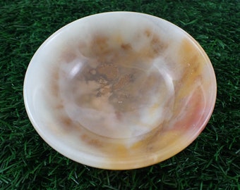 Gorgeous Natural Peach Calcite Crystal Bowl - Smooth Polished Small 4 Inch Bowl - Tray for Crystals - Red Brown Peach Calcite #BOWLS#1008