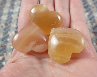 Super Smooth Natural Honey Calcite Heart Carving - Mini Honey Heart - Small Polished Crystal Heart - 1.25 Inch Honey Calcite #MINIS#1115