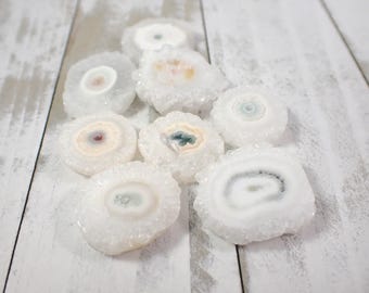 Mini Natural Agate Crystal Slice - Smooth Strong Small Slab - White Yellow Blue - .75-1.25 Inch Mini Agate Crystal Slabs #SLABS#1051