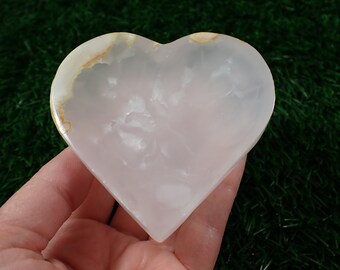 Light Pink Calcite Heart Shaped Crystal Bowl - Large Smooth Polished Heart Bowl - Tray for Crystals - 3.25 Inch Pink Heart Bowl #BOWLS#1090
