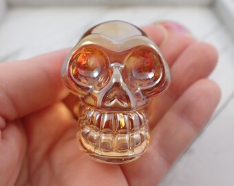 1 Piece Peach Glass Skull Figurine - Peach Translucent Pink Blue - Clear Human Skull Replica - Smooth Finish Glass - 57x44x36mm #GLASS#1002