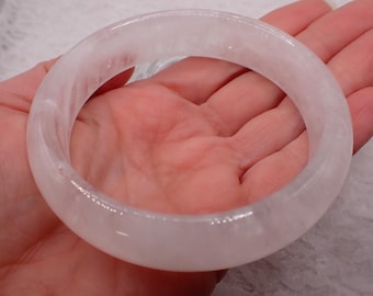 66.0mm Lovely Bright White Garden Quartz Crystal Bangle Bracelet - Thick Natural Rainbow Silver Flash - Smooth Bangle Bracelet #JEWEL#1916