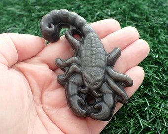 Flashy Silver Obsidian Scorpion Crystal Caarving - Textured Smooth Flat Back - Silver Obsidian Insect Carving - Black Silver #ANMLS#1195