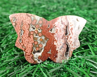 Lovely Natural Ocean Jasper Crystal Butterfly Carving - Flat Back Crystal Druzy - Red Pink White Natural OJ Crystal Butterfly #ANMLS#1050