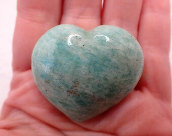 Small Natural Amazonite Crystal Heart - Aqua Blue Smooth Heart - Silver Flash Amazonite 1.5 Inch - Aqua Heart #HEART#1126