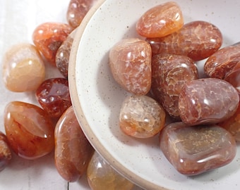 3 Pcs Natural Fire Agate Crystal Tumbles - Rounded Smooth Textured Tumbled Stones - Red Orange White Brown Crystal Tumbled Stone #TUMBL#1012