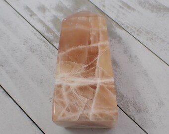 1 Piece Natural Honey Calcite Crystal Tower - Square Smooth Tower - Stands Nice Honey White Gray - 3.5 Inch Honey Calcite Tower #TOWER#1124