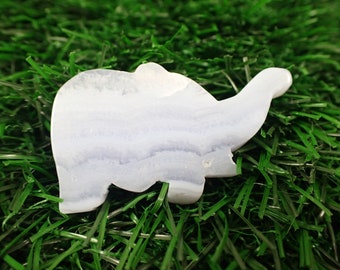 Adorable Blue Lace Agate Elephant Crystal - Blue Banded Flat Carving - Thick Smooth Small Elephant - 1.75 Inch Blue Lace Agate #ANMLS#1154