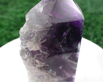 Gorgeous Natural Rough Fluorite Crystal Tower - Purple Green Rainbow Flash Crystal - 2.5 Inch Rough Edge Fluorite Crystal Tower #TOWER#1273