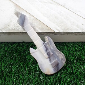 1 Piece Purple Chalcedony Crystal Guitar Carving - Purple White Gray - Large Stone Guitar - 4 Inches Purple Chalcedony Guitar #CRVNG#1675