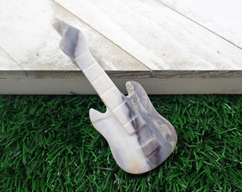 1 Piece Purple Chalcedony Crystal Guitar Carving - Purple White Gray - Large Stone Guitar - 4 Inches Purple Chalcedony Guitar #CRVNG#1675