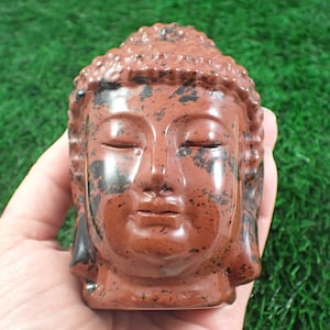 Large Mahogany Obsidian Crystal Buddha Head - Red Black Statue - Big Heavy Buddha - 3.75 Inch Crystal Carving Buddha - Red Black #RELGS#1025