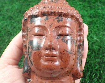 Large Mahogany Obsidian Crystal Buddha Head - Red Black Statue - Big Heavy Buddha - 3.75 Inch Crystal Carving Buddha - Red Black #RELGS#1025