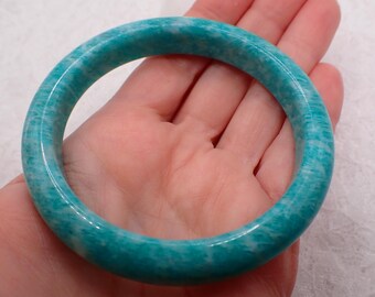 62.1mm Deep Turquoise Blue Amazonite Natural Crystal Bangle Bracelet - Smooth Finish Flat Inside - Amazonite Crystal Bangle #JEWEL#1821