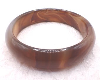 58.6mm Brown Agate Crystal Bangle Bracelet - Thick Smooth Polished Bangle -  Crystal Agate Brown Bangle Bracelet #JEWEL#1858