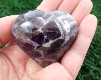 Chunky Natural Dream Amethyst Crystal Heart - Smooth Puffy Heart - Dark Purple White 2.25 Inch Heart - Amethyst Crystal Heart #HEART#1042