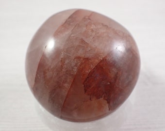 1 Piece Natural Flashy Fire Quartz Crystal Palm Stone - Smooth Chunky Gallet Stone - Red Flashy Semi Translucent - Small Round #PALMS#1050