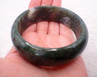 60.6mm Natural Green Moss Agate Crystal Bangle Bracelet - Small Dip on Edge - Natural Green Moss Agate Crystal Bracelet #JEWEL#1952