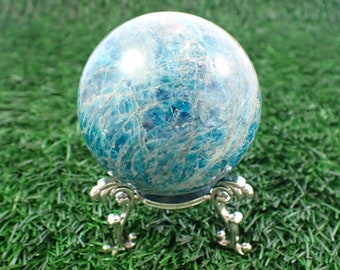 1 Piece Natural Blue Apatite Crystal Sphere - Shiny Polished Blue White Brown Ball - Smooth Finish 57mm Sphere - Blue Apatite #SPHER#1057