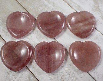 1 Piece Strawberry Quartz Heart Shaped Worry Stone - Small Smooth Polished Crystal - 1.5 Inches Pink Flashy Heart WorryStone #WORRY#1007