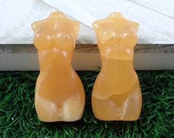Bright Orange Female Fit Womans Body - Orange Calcite 2.5 Inch Crystal - Standing Female Body Carving - Orange White Smooth Body #BDIES#1012