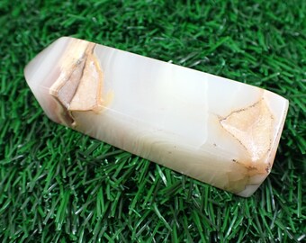 1 Piece Natural Pink Banded Onyx Crystal Tower - Smooth Faceted Square Crystal - Green Pink White Orange 80x24x23mm Square Tower #TOWER#1170